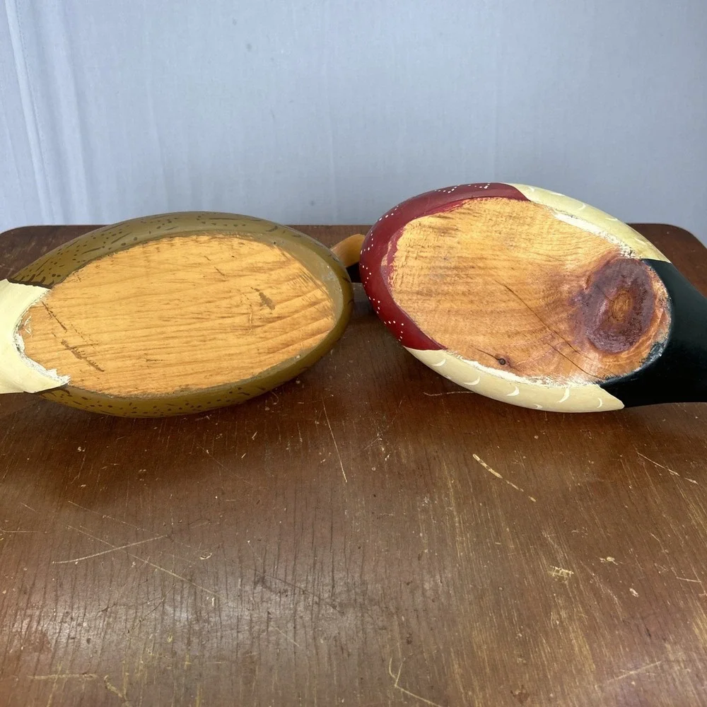 Vintage Hand Carved Wood Duck Decoy Pair Drake Hen Hand Painted Folk Art